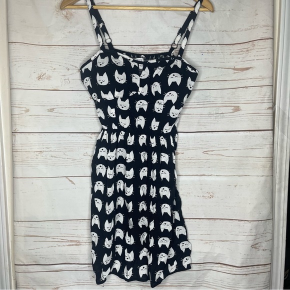 AUW Dresses & Skirts - A.U.W. • Black Mini Dress • Cat Print • Medium • Padded • White Cats